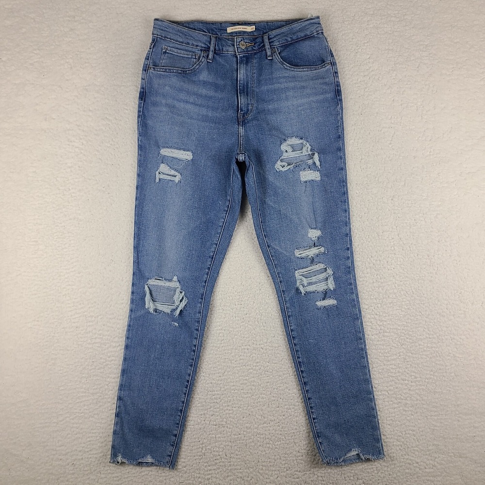 Levi's 721 Jeans Womens 30 Blue High‎ Rise Skinny Distress Light Wash Denim